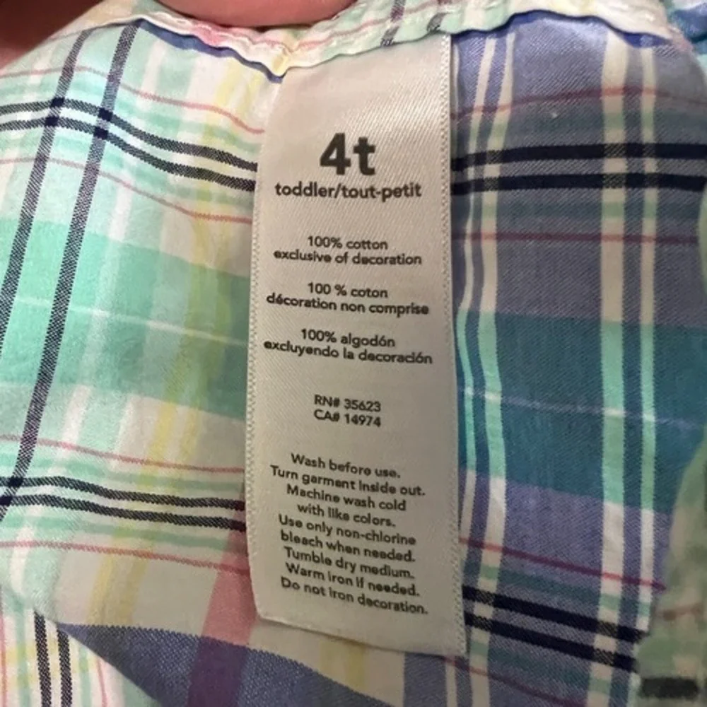 Carter's‎ Toddler Boys Multicolor Plaid Short Sleeve Button Up Sailboat Size 4T